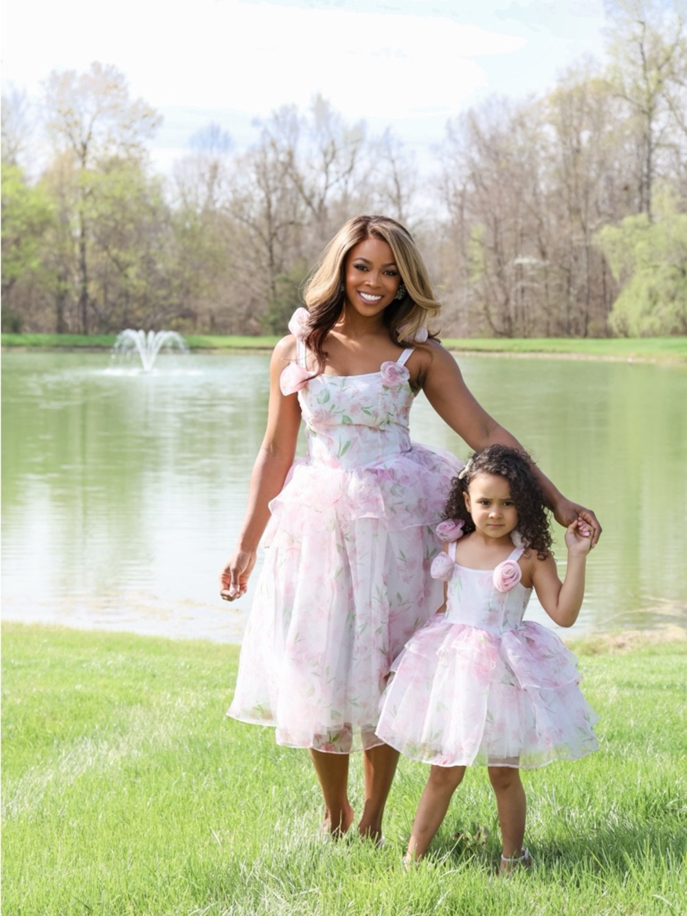 Matching Pink Floral Midi Dress (Girl’s)